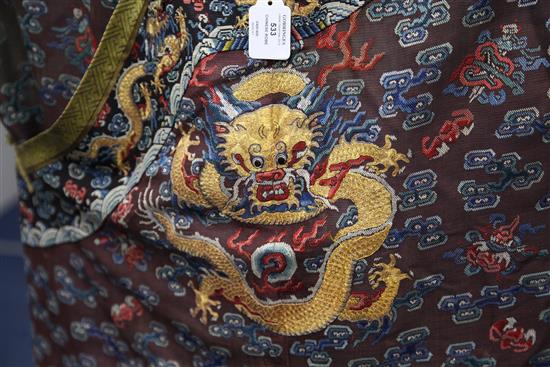 A Chinese Imperial silk gauze and metal thread nine dragon summer robe, late 19th / early 20th century,